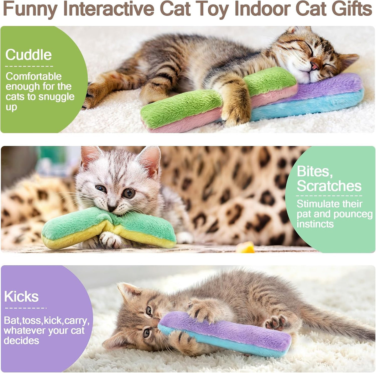 Cat playing with Retro Shaw 10.1 inch plush kicker pillow