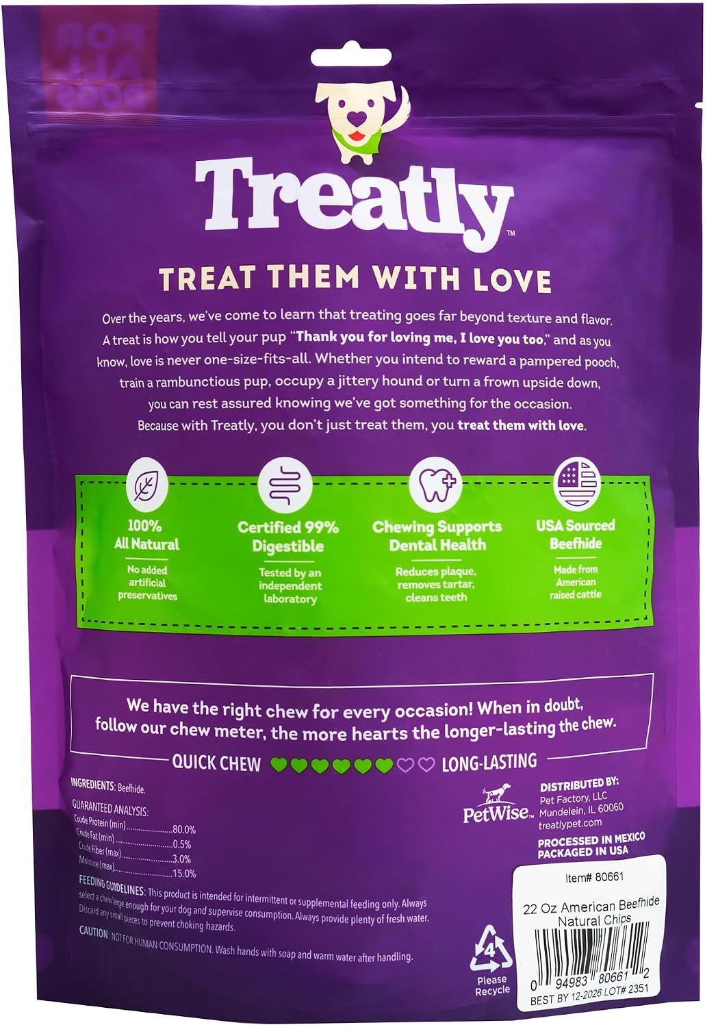 Pet Factory natural flavor rawhide dog chew treats 22 Ounce pack