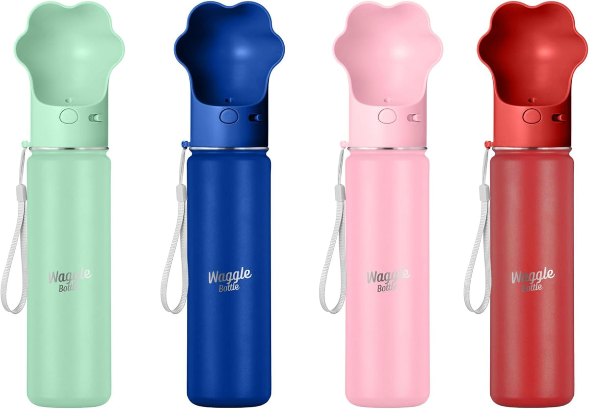 Compact fourteen ounce dog drink container with water recycling channel.
