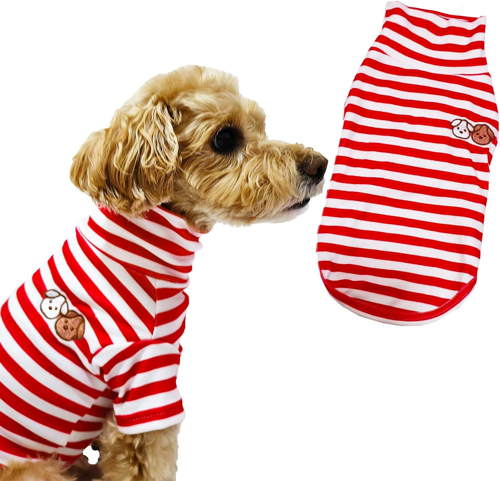 Turtleneck Dog Shirt Cute Doggie Embroidery Super Soft Dog Sweatshirt Stretchy Striped Puppy Pullover for Cats Small Medium Large Dogs (X-Large, Brown Striped) - Image 15