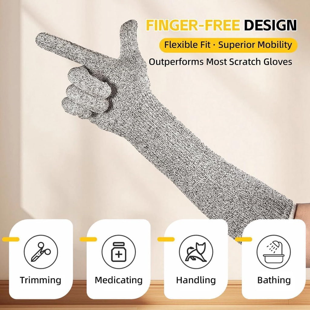 MANON ROSA scratch resistant gloves being used for safe cat nail trimming.