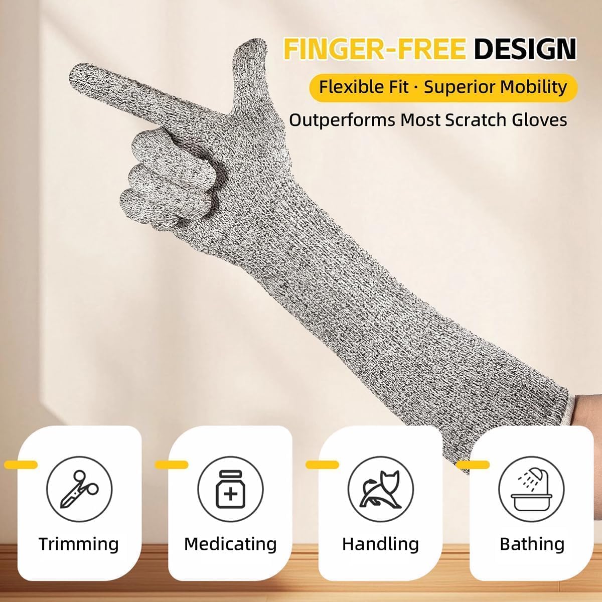 MANON ROSA scratch resistant gloves being used for safe cat nail trimming.