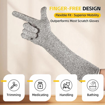 MANON ROSA scratch resistant gloves being used for safe cat nail trimming.