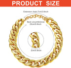 Close up view of the lightweight ABS plastic golden Cuban link pet collar detailing the snap closure
