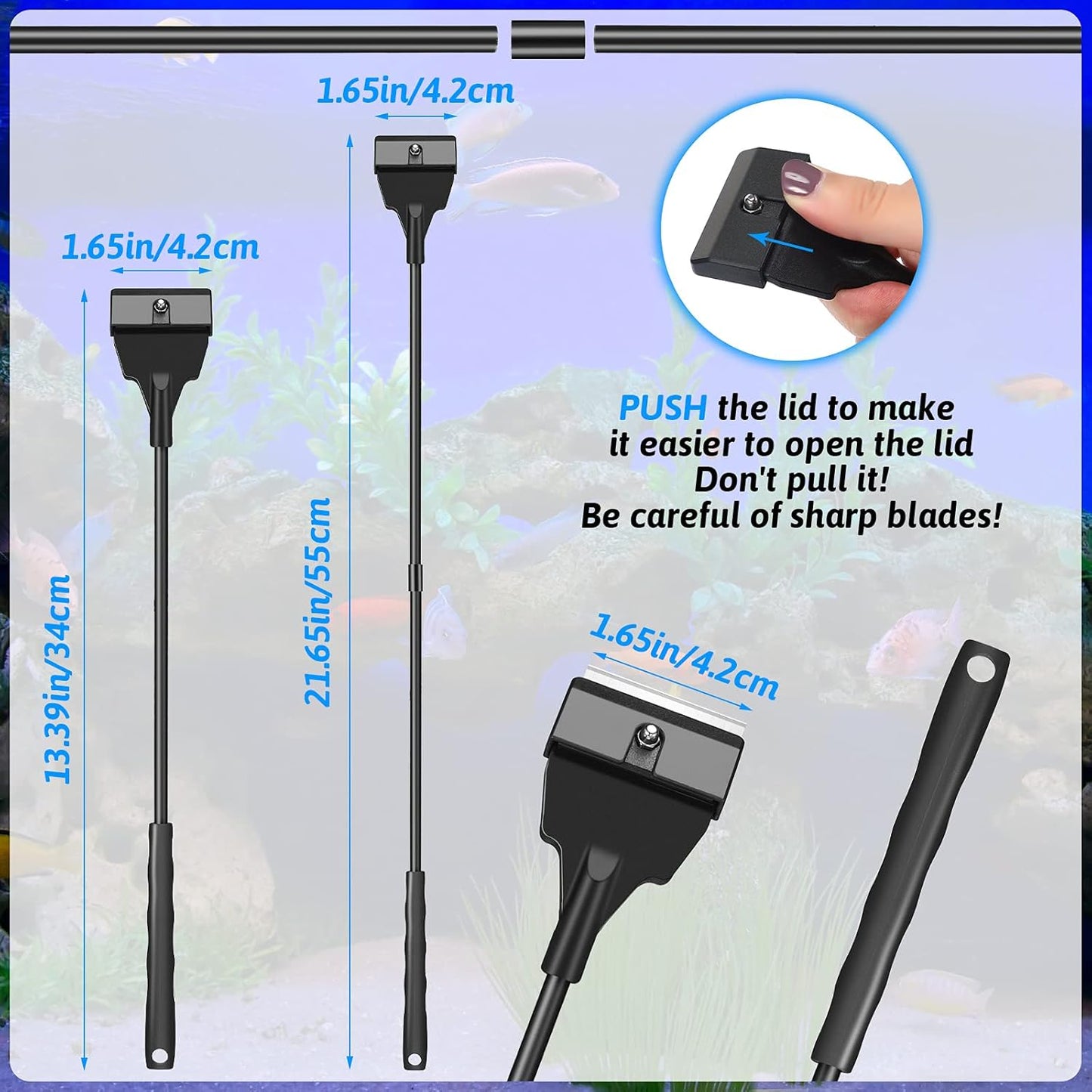 Honoson fish tank scraper handle extended to full length for deep water cleaning.