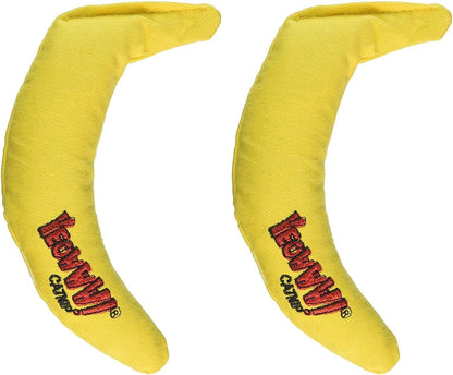 Two Yeowww! organic catnip filled banana toys side by side