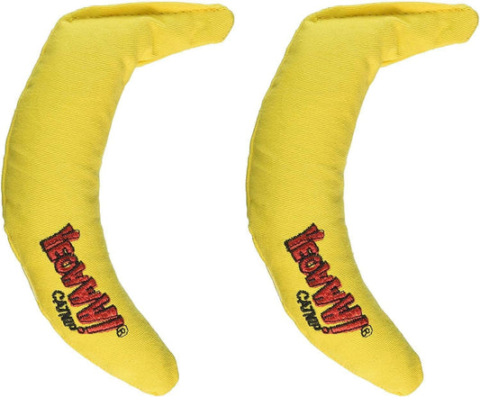 Two Yeowww! organic catnip filled banana toys side by side