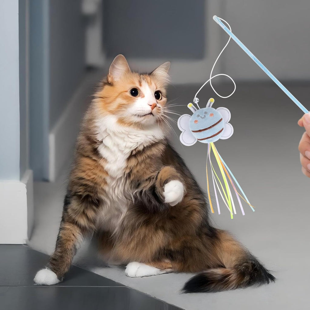 NOWFRESH Cat Teaser Wands multi colour streamers and bells detail view