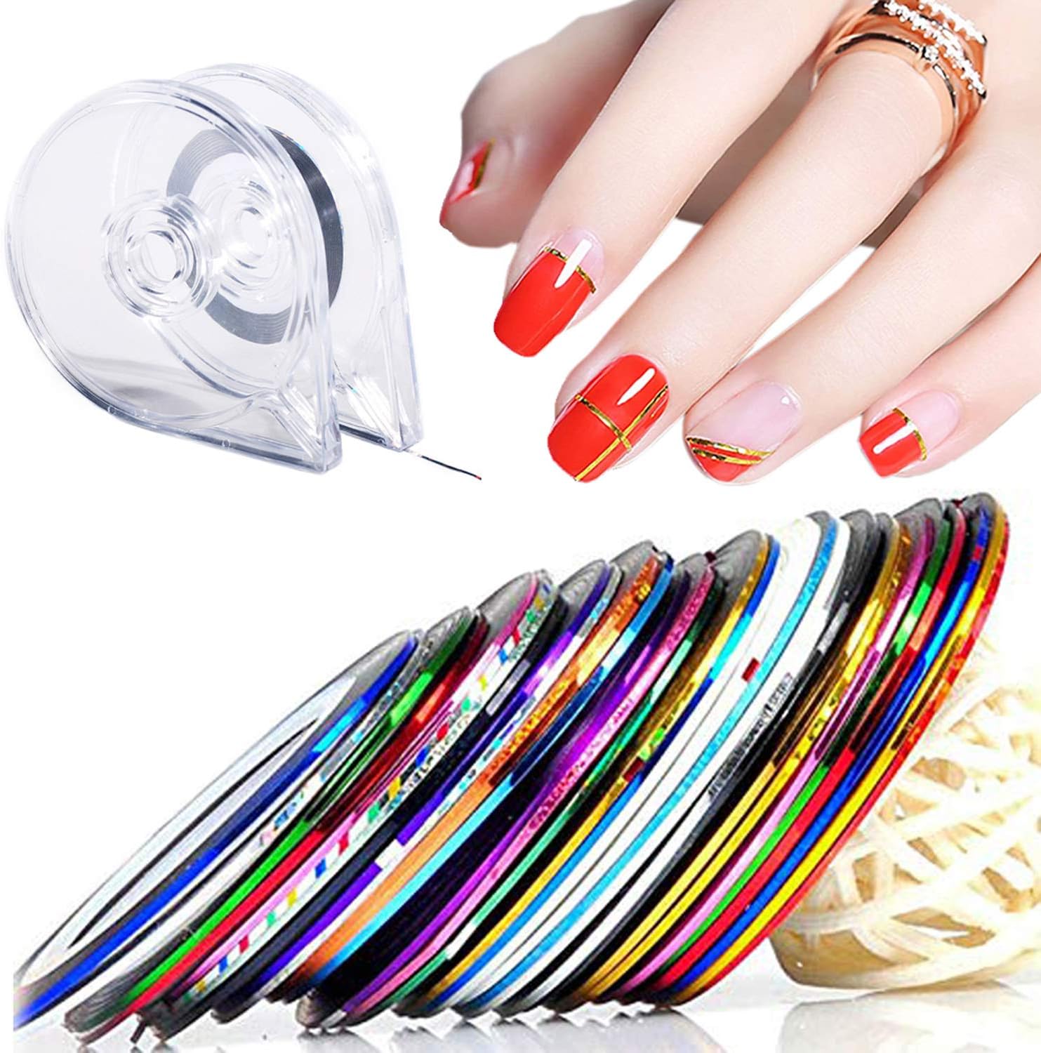 Tbrztr 30 colors nail striping tape set with two dispensers