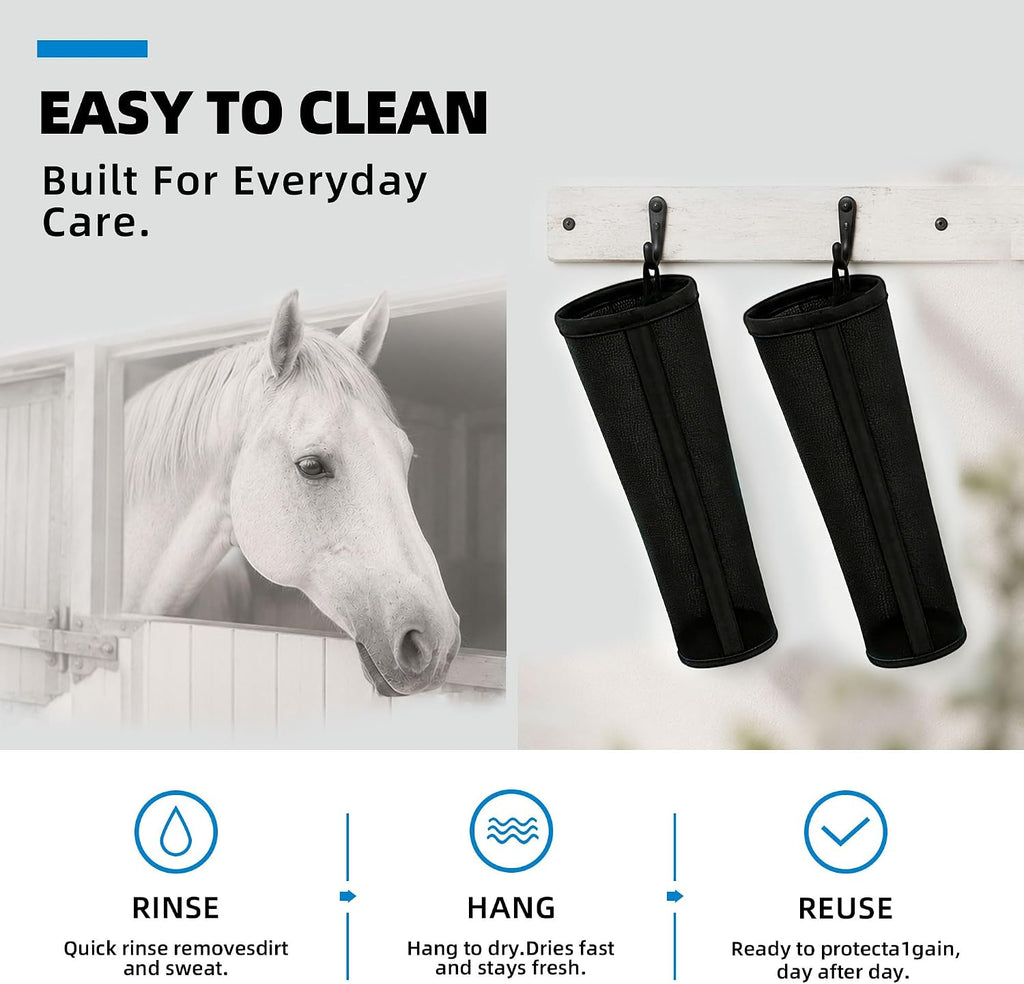 Durable fly boots for donkeys and horses set of four pack black