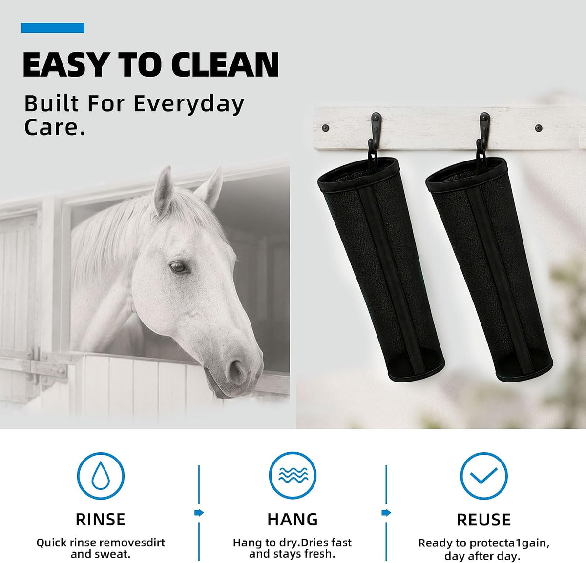 Durable fly boots for donkeys and horses set of four pack black