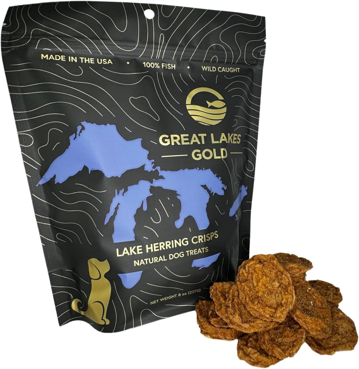 Great Lakes Gourmet Lake Herring Crisps front view of 8 ounce package