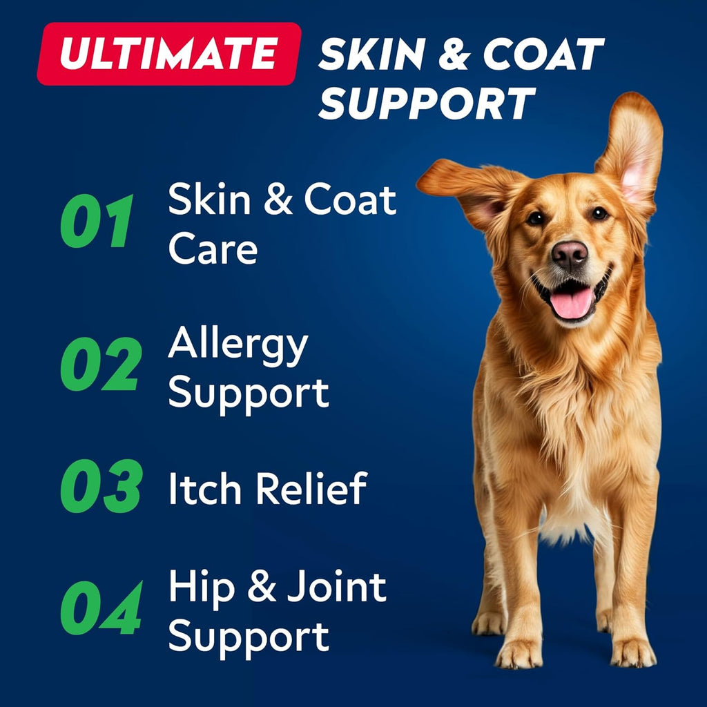 Premium wild caught salmon and krill oil for dogs and cats skin and coat health.