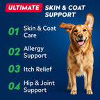 Premium wild caught salmon and krill oil for dogs and cats skin and coat health.