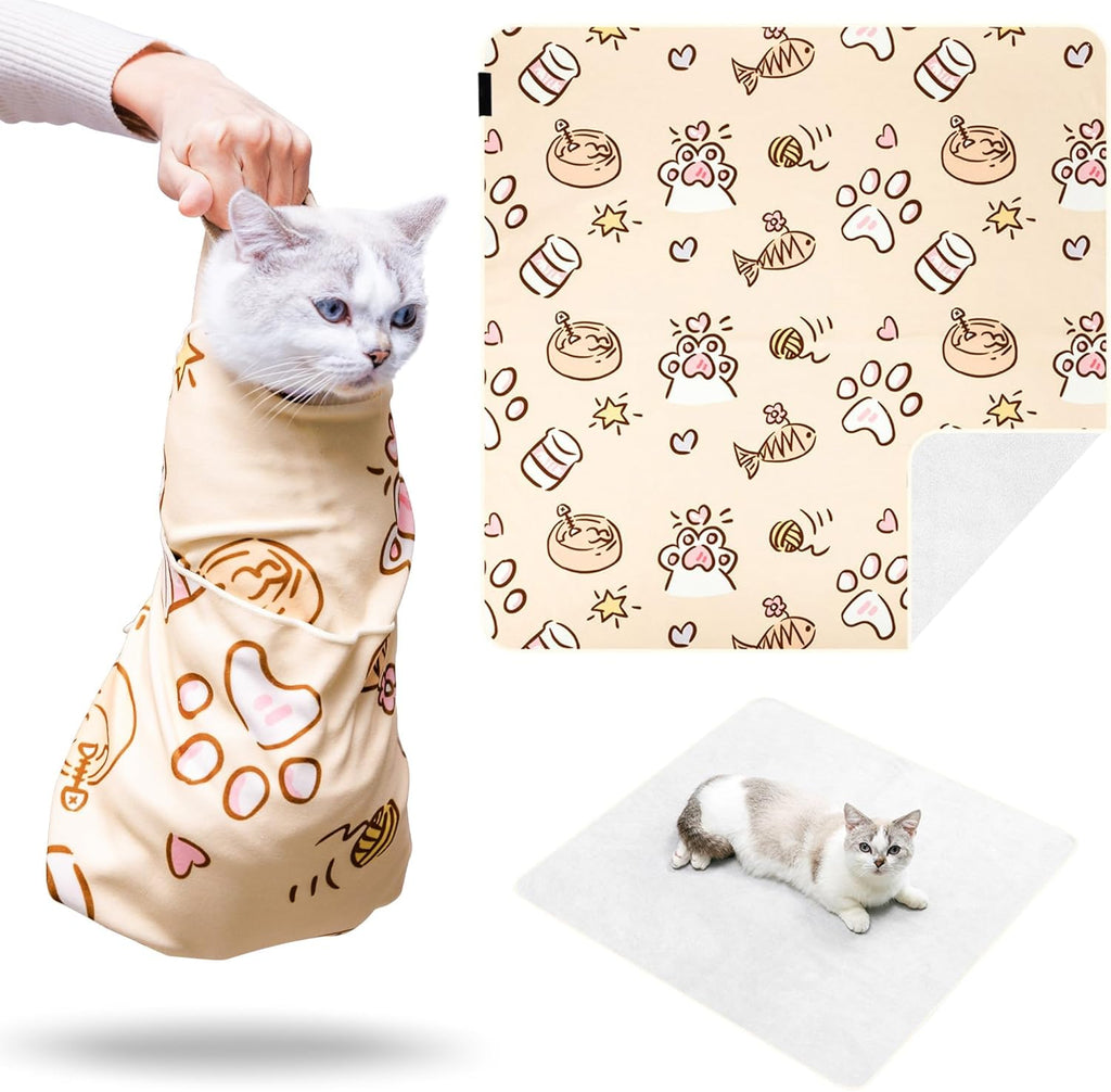 Kiorafoto extra large cat grooming wrap front view showing cute pattern