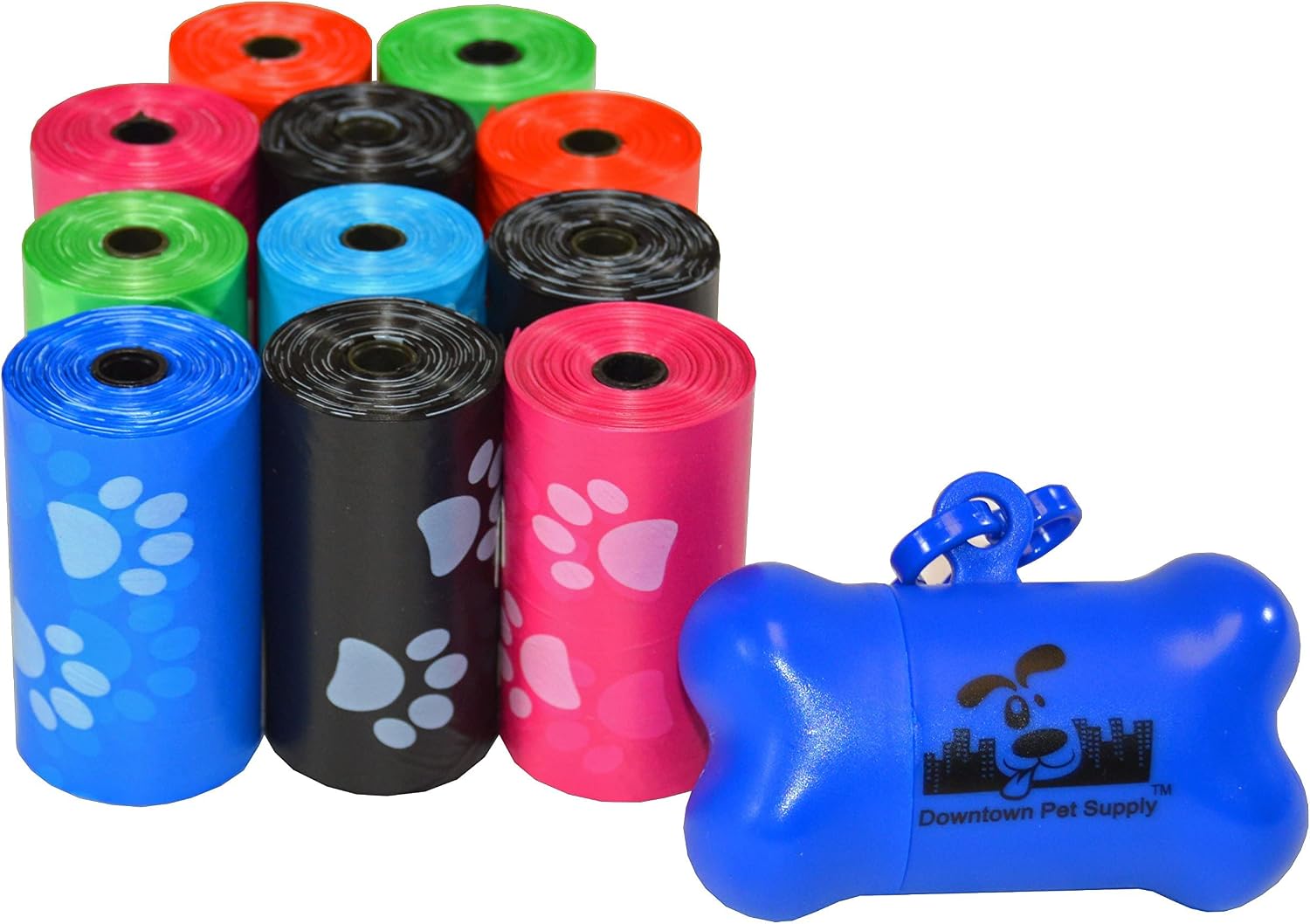 Downtown Pet Supply Poop Bags for Dogs with Dispenser, 180 Count - Leak-Proof Dog Waste Bags and Bone-Shaped Dog Poop Bags Holder for Leash - Rainbow with Paw Prints, 12.5" x 8.5" - Image 14