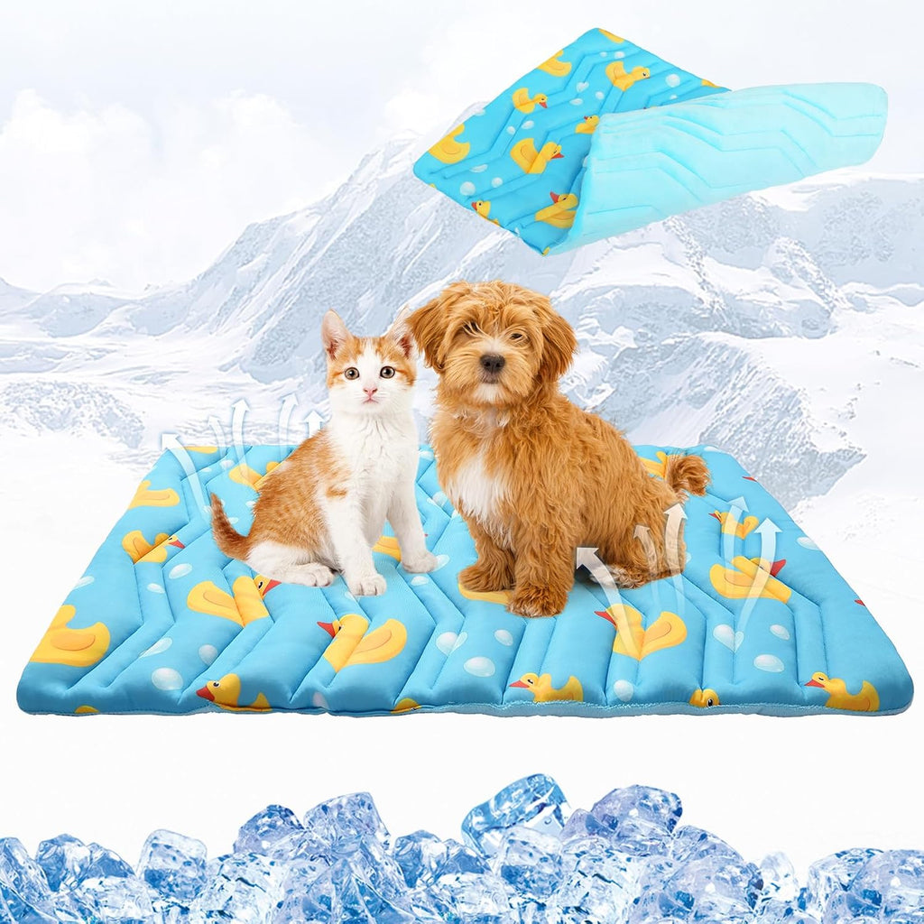 KOOLTAIL Cat Cooling Mat, Upgraded Two Sided Cooling Pad for Cats Puppy Small Animals, Rabbit Bunny Guniea Pig Keep Cool in Summer, Washable Waterproof for Crate Sofa Bed, Blue Duck S - Image 11