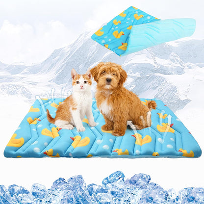 KOOLTAIL Cat Cooling Mat, Upgraded Two Sided Cooling Pad for Cats Puppy Small Animals, Rabbit Bunny Guniea Pig Keep Cool in Summer, Washable Waterproof for Crate Sofa Bed, Blue Duck S - Image 11