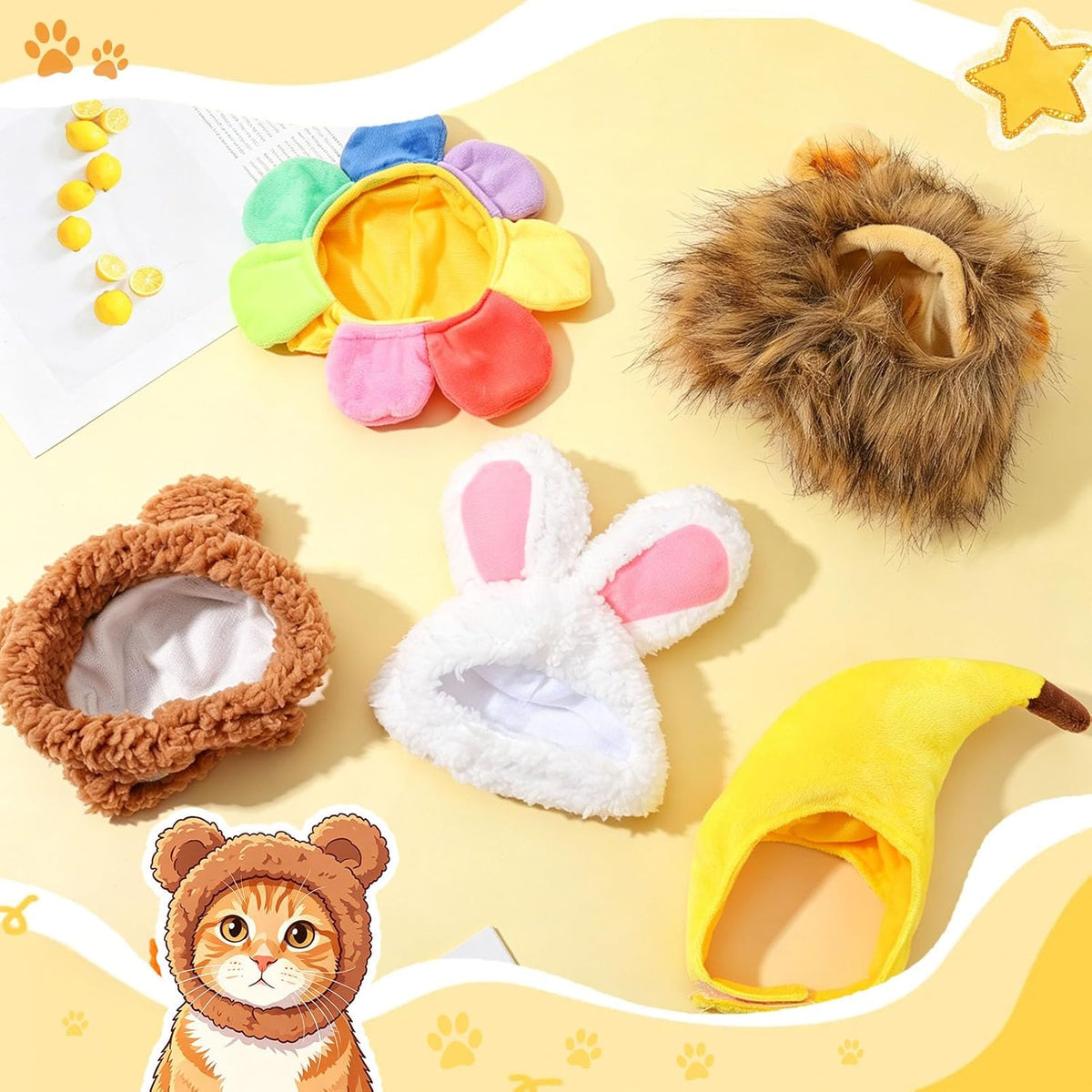 Cat wearing funny bear hat from Guiqulai 5 pack