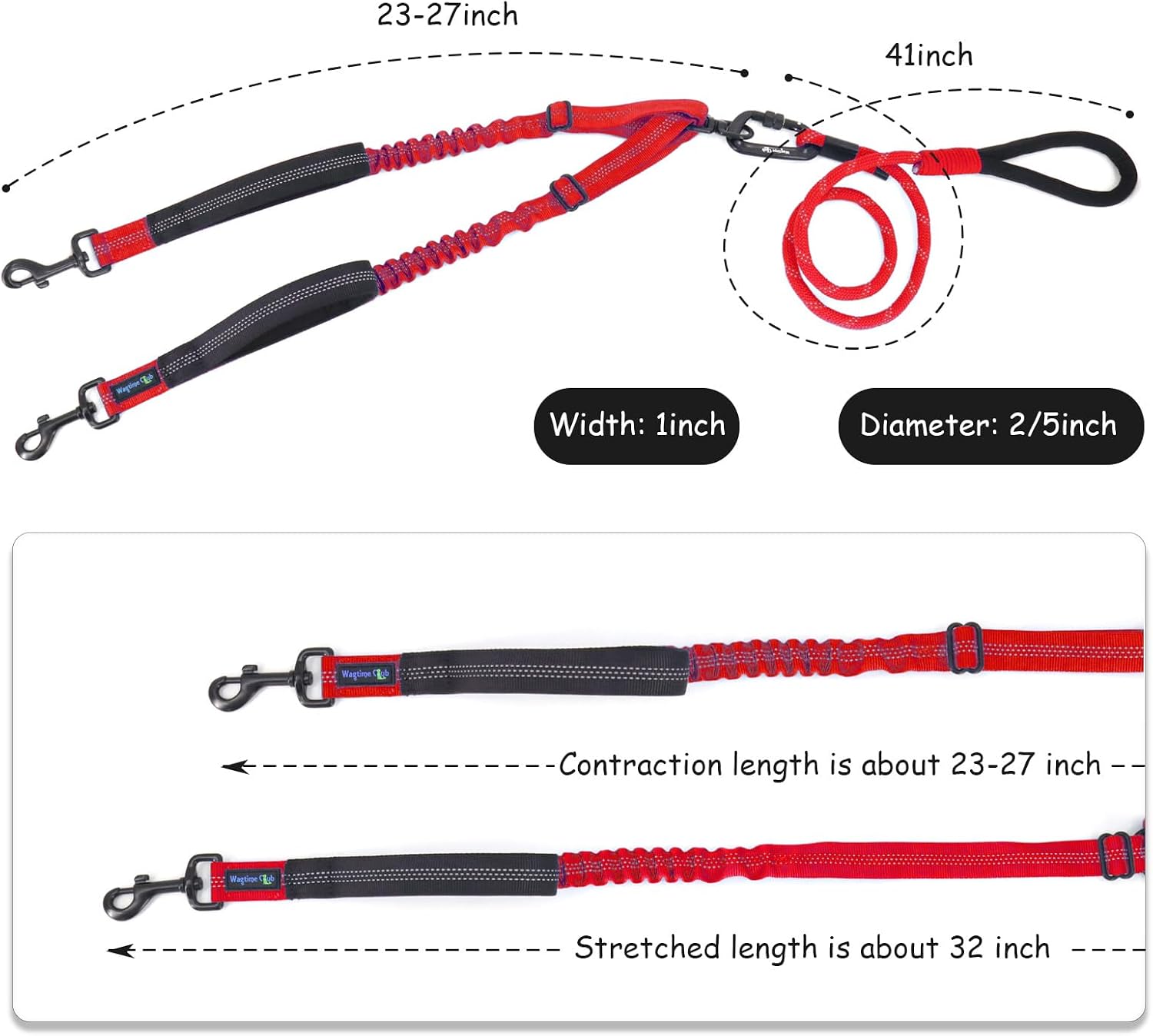 Tangle free dual pet walking lead close up view