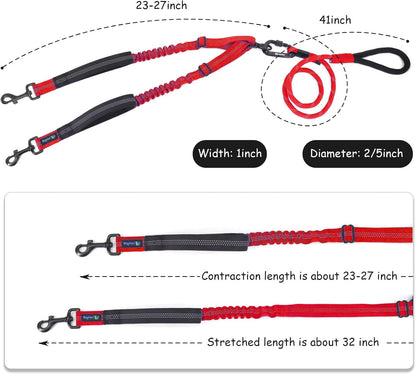 Tangle free dual pet walking lead close up view