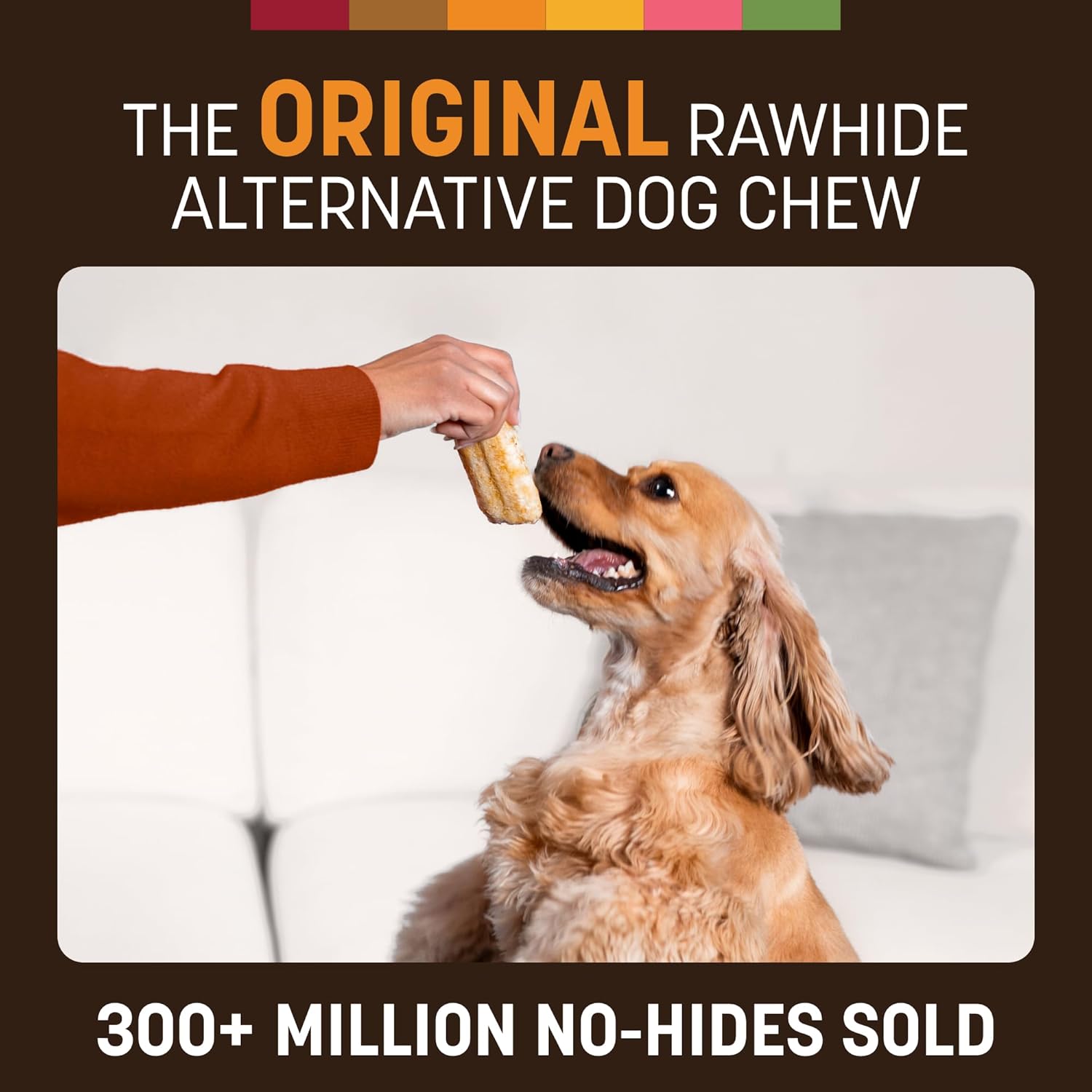 Earth Animal rawhide free dog chew rolls six count package.