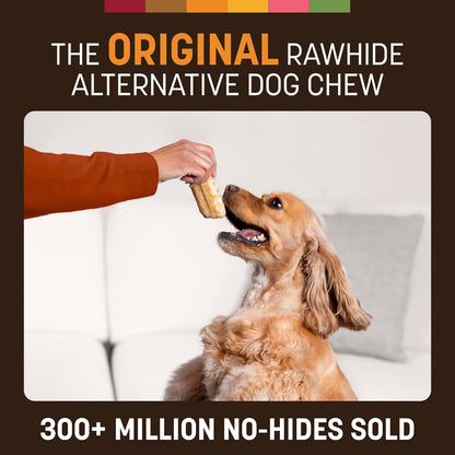Earth Animal rawhide free dog chew rolls six count package.