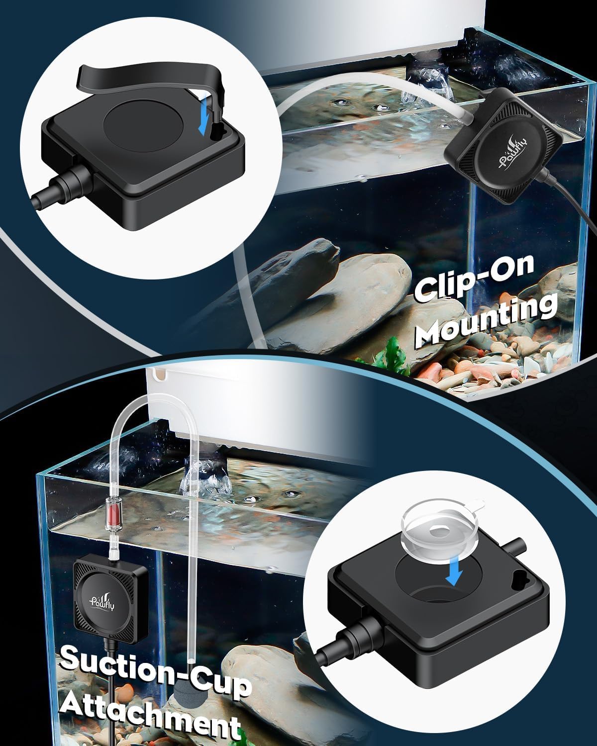 Pawfly compact fish tank air pump with sponge filter setup