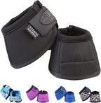 Harrison Howard horse bell boots in black front view showing protective ballistic nylon outer shell