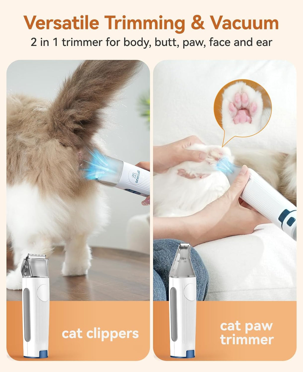 Side view of white Oneisall cat hair vacuum cleaner