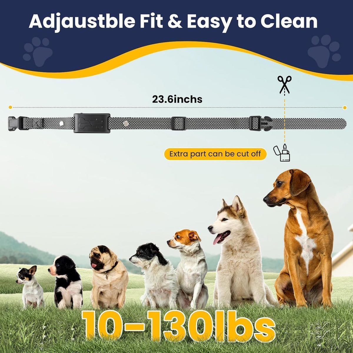 RunFence electronic dog fence boundary range diagram illustrating the adjustable distance levels.