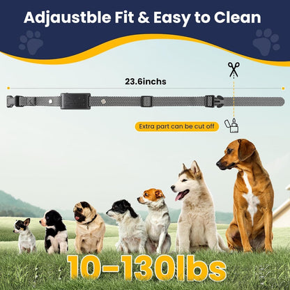 RunFence electronic dog fence boundary range diagram illustrating the adjustable distance levels.
