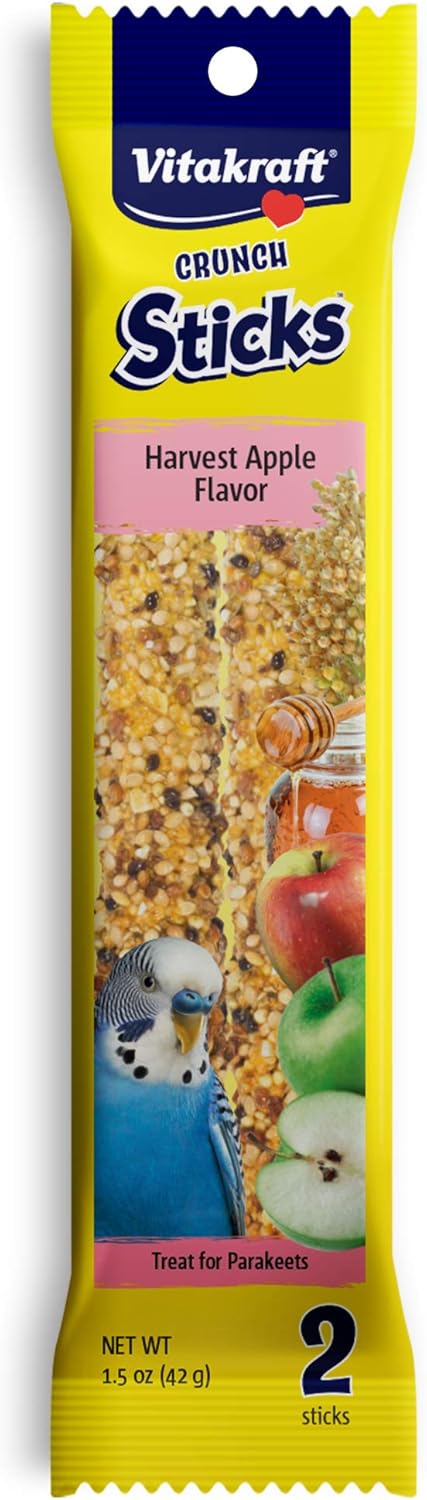 Vitakraft Crunch Sticks Parakeet Treat - Triple-Baked Millet Parakeet Treats with Natural Wood Center - Crunchy & Nutritious Bird Treat Sticks for Small Animals (12 Count, Honey, Egg, and Apple) - Image 11