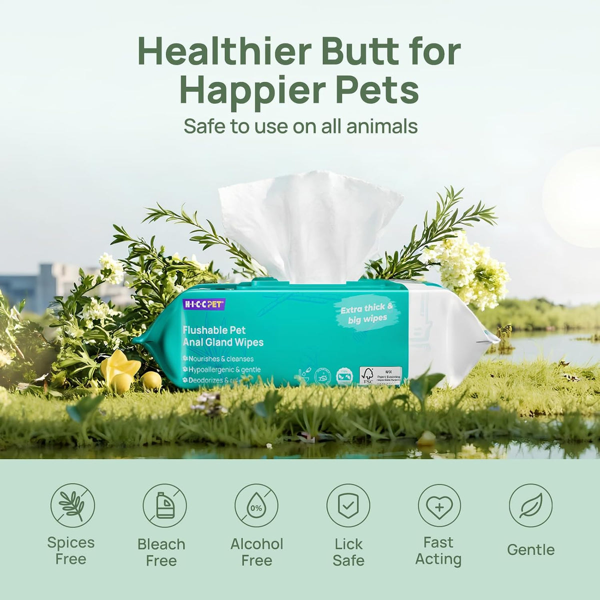 Hicc Pet skin safe hypoallergenic cat and dog body cleaning wipes