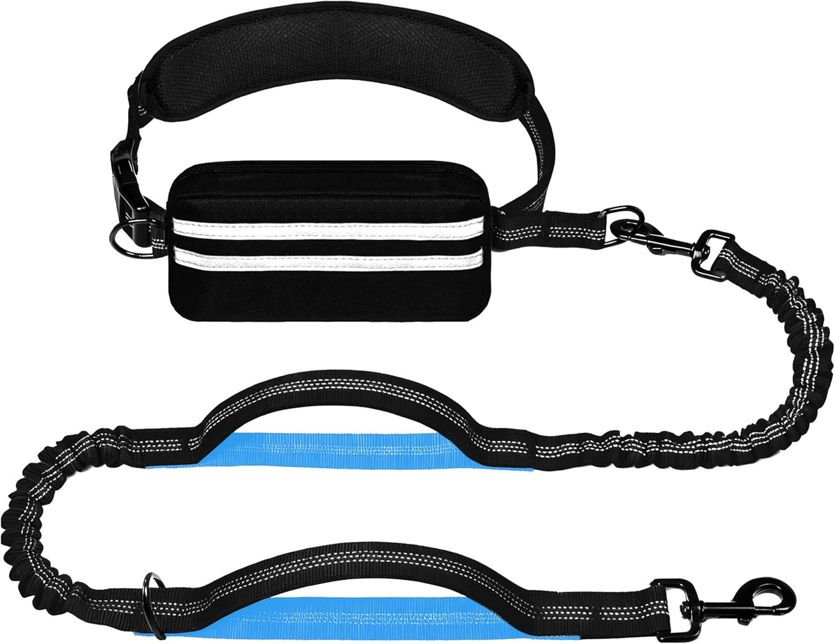 Lievuiken hands free dog leash front view showing the adjustable waist belt and black nylon design.