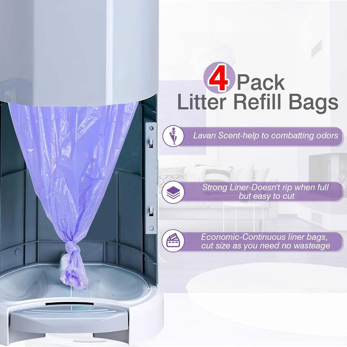 RUZAKO cat waste receptacle refill liners showing the 36-foot continuous roll design close up