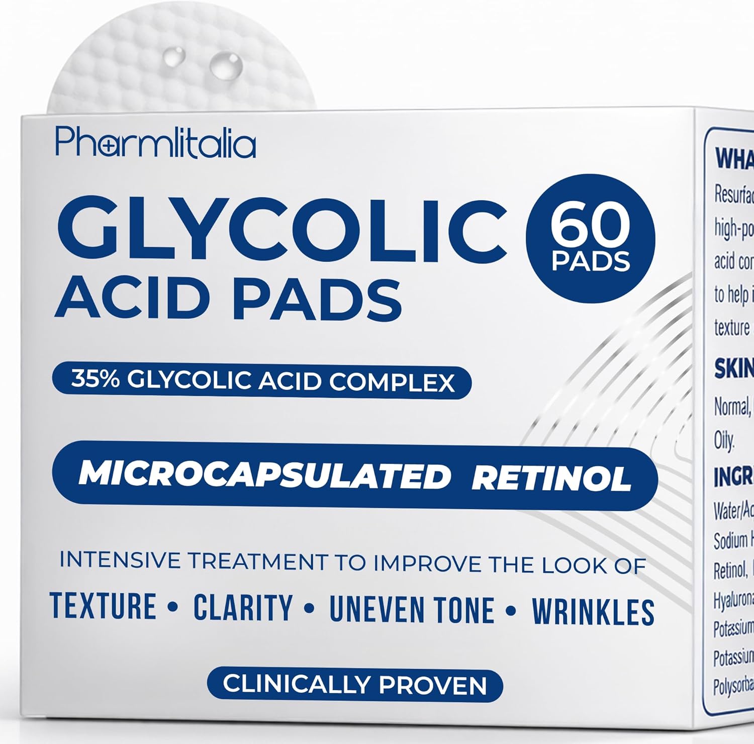 Pharmlitalia Glycolic Acid 35 percent Resurfacing Pads front packaging view for chemical peel exfoliation