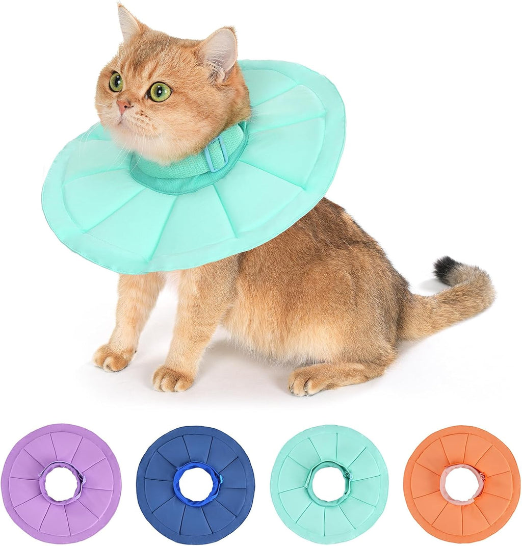 Avont adjustable cat recovery collar front view mint medium soft donut cone for post surgery healing