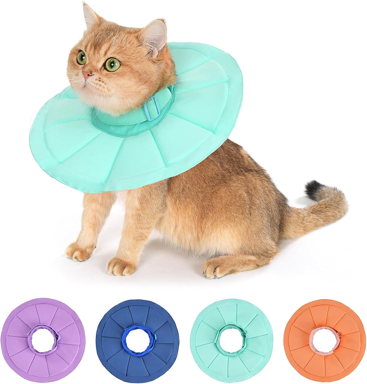 Avont adjustable cat recovery collar front view mint medium soft donut cone for post surgery healing