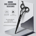 Purple Dragon straight grooming scissors alongside the steel pet comb.