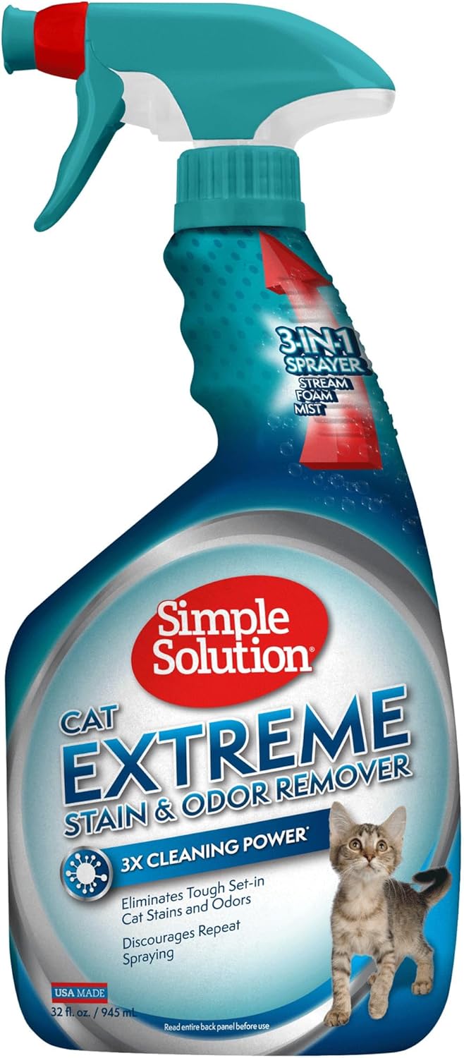 Simple Solution Extreme Cat Stain Eliminator, Stain Remover for Cats, Kitten Essentials, Floor Cleaner, Urine Destroyer, Carpet Cleaner Spray, Pet Odor Eliminator for Home, 32oz (Pack of 2) - Image 11