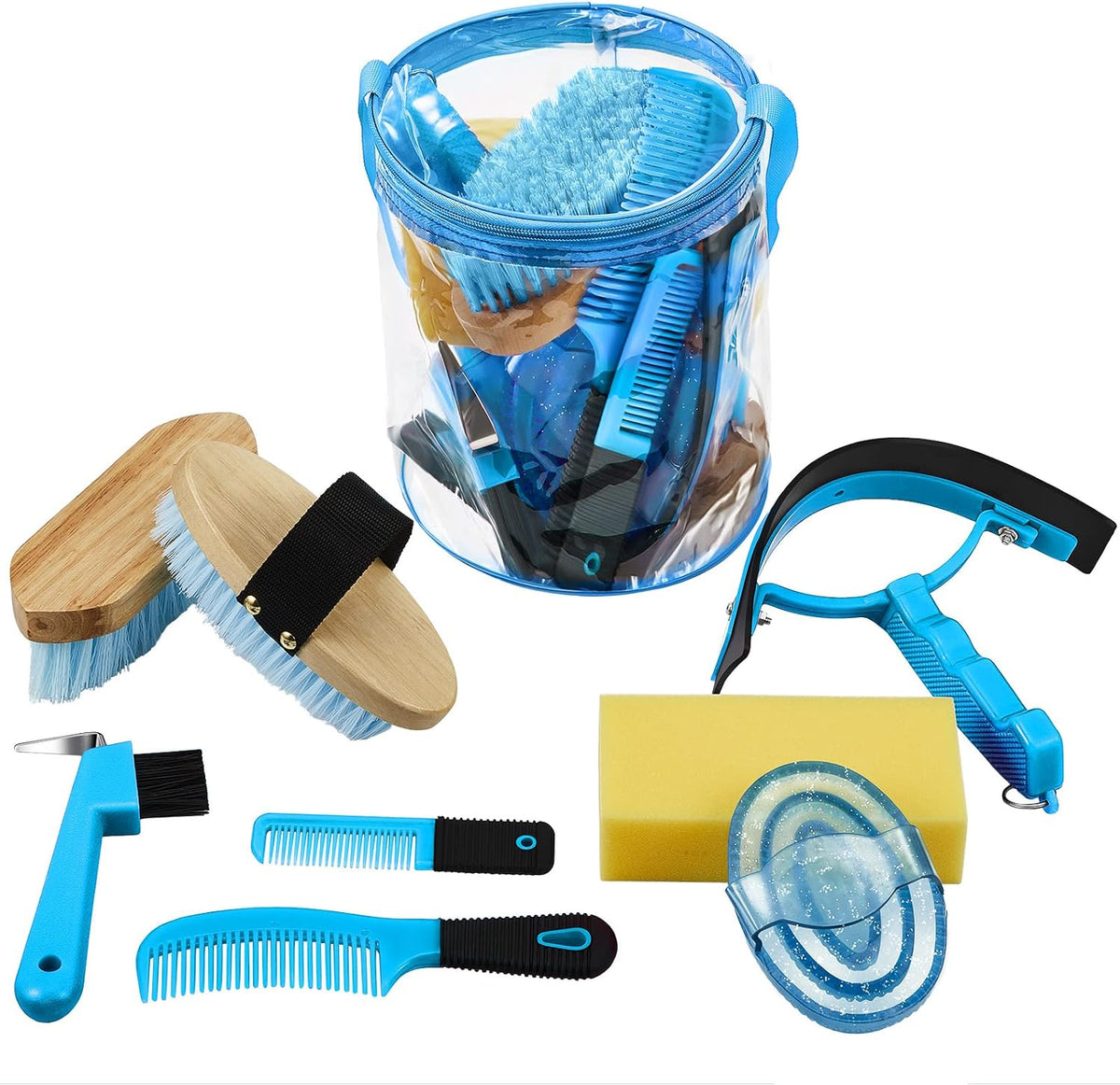 Cunhill 9 pieces horse grooming kit with blue tote bag