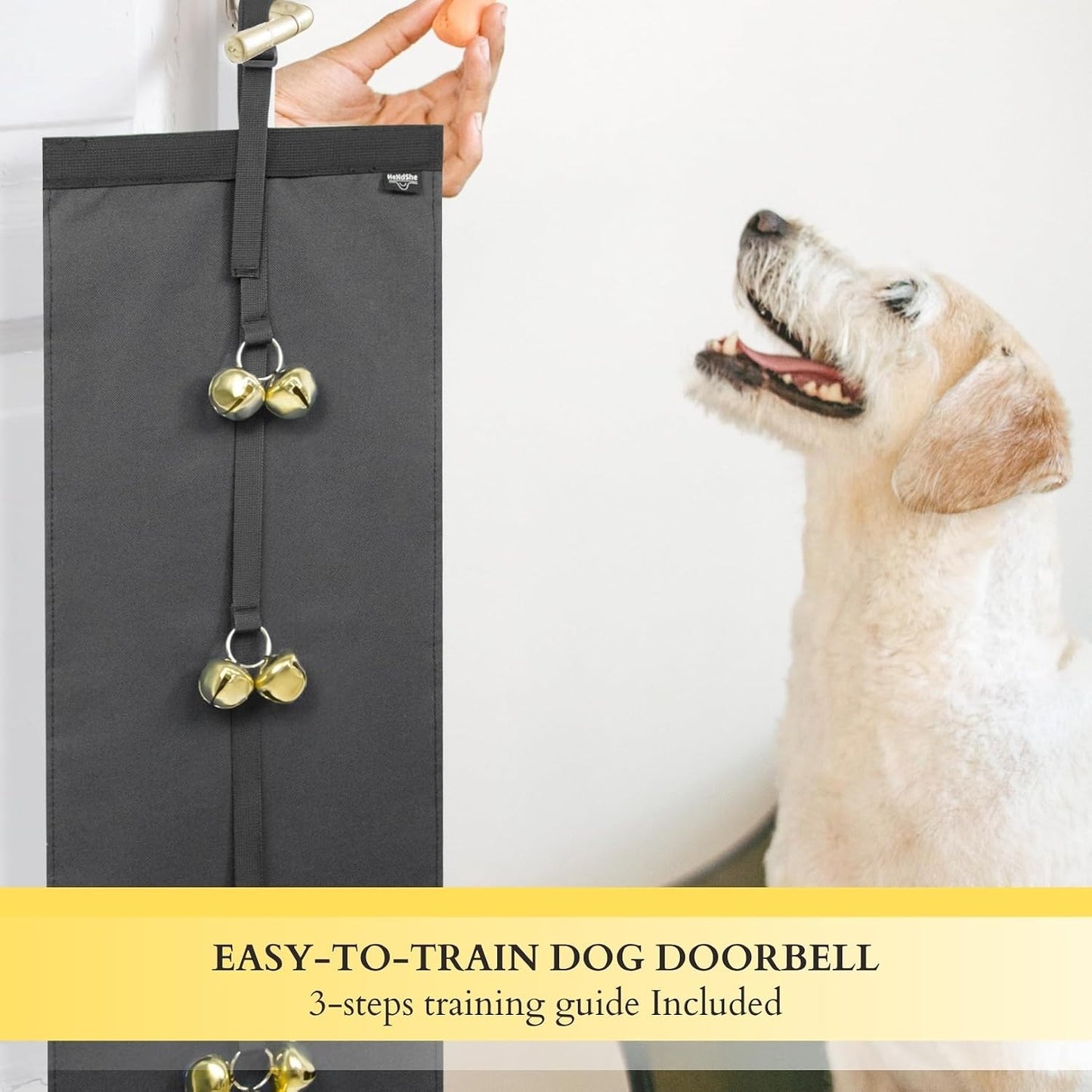 HeNdShe hanging doorbell showing full length for puppy training