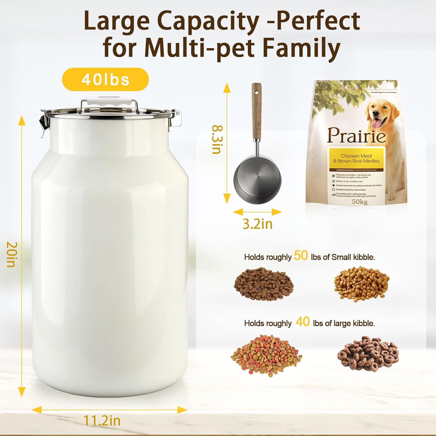 Aloxina dog and cat food bin with airtight lid open