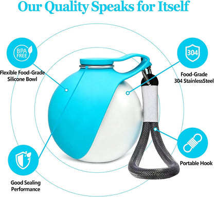 Cxyrna pet travel drinking bottle with the pink silicone bowl flipped open for small dog hydration.