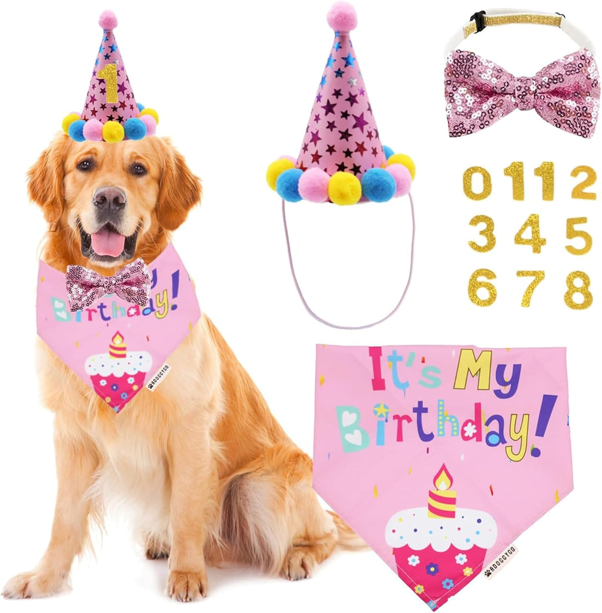 ADOGGYGO Dog Birthday Bandana Scarf and Blue Boy Pet Birthday Party Hat with Cute Bow Tie for Medium Large Dog Pet (Large) - Image 13