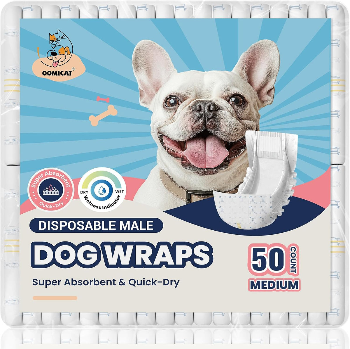 Dog Diapers Male, X-Small 50 Ct, Super Absorbent Male Dog Wraps with Wetness Indicator, Soft Pearl Weave Non-Woven Fabric, Breathable Belly Bands for Male Dogs, Fit for Chihuahua, Yorkshire - Image 10