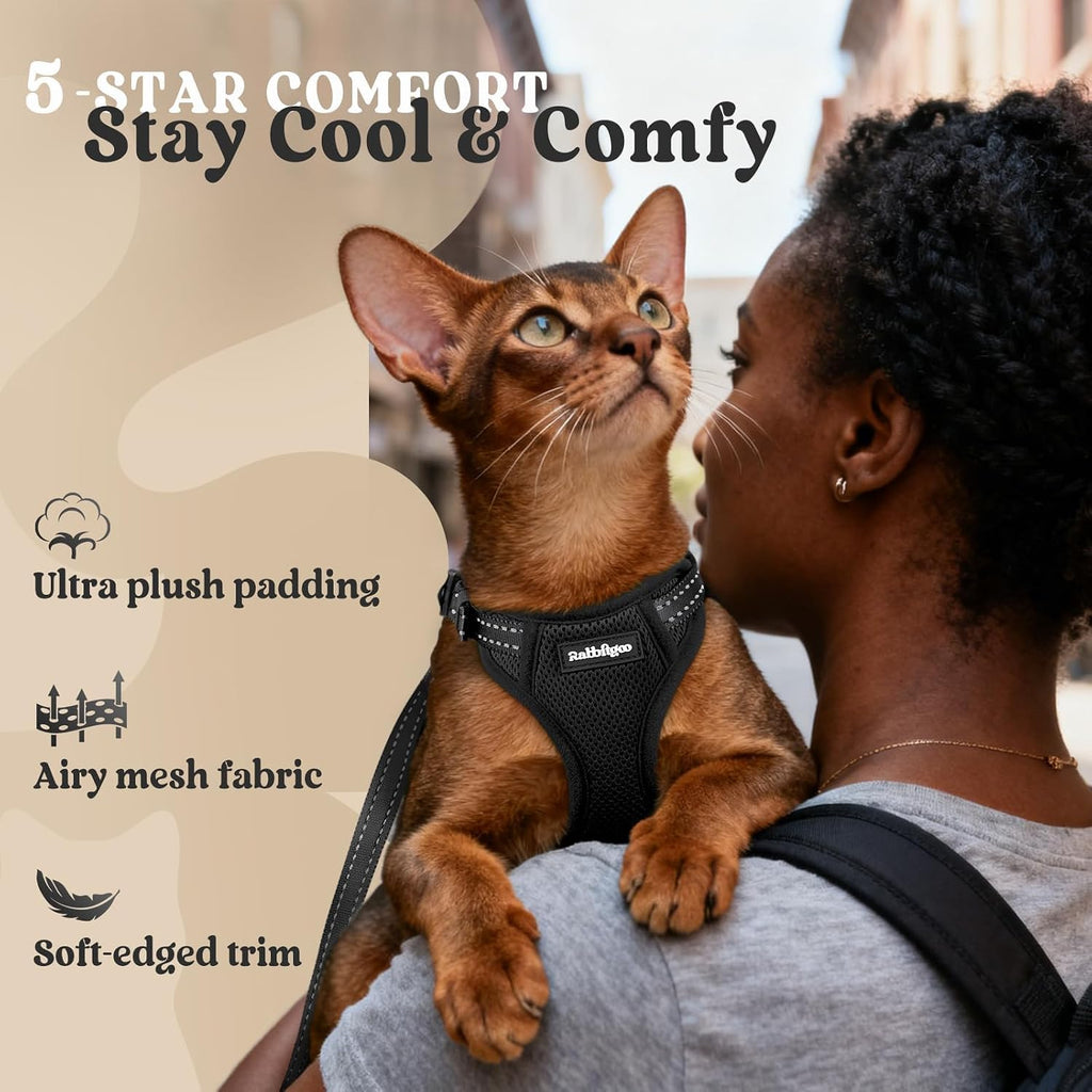 Sturdy metal D ring and nylon leash connection on back of rabbitgoo cat vest harness
