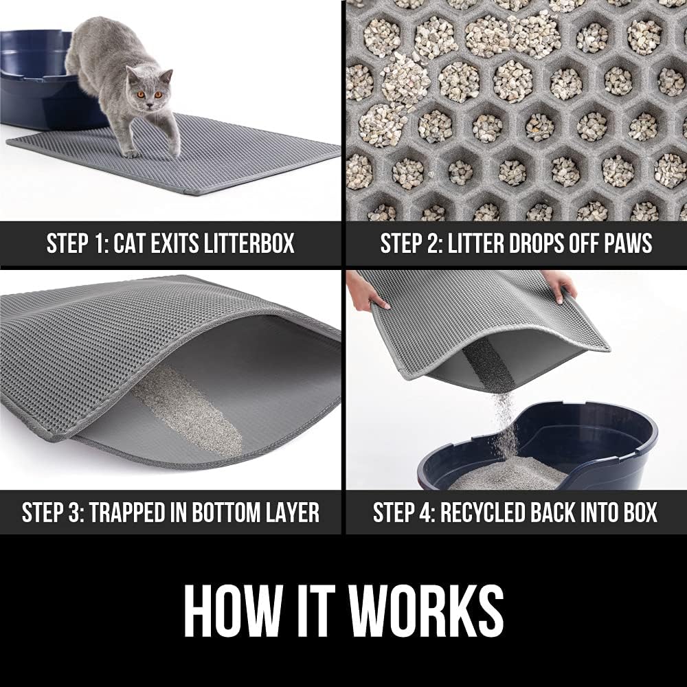 Easy to clean gray paw friendly cat mat being emptied