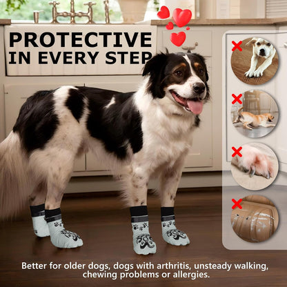 Dog Socks for Hardwood Floors Anti Slip - Double Side Dogs Booties to Prevent Licking, Hot Pavement Paw Protectors, No Twist Dog Grippy Socks for Senior Dogs, Light Grey and Black, L - Image 6